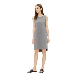 Eileen Fisher Heathered Organic Cotton Scoop Neck Dress M Grey